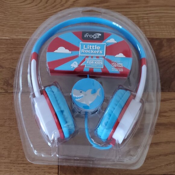 iFrogz Little Rockers Blue & Red Headphones | Footballs/Sharks/Soccer Balls NWT - Picture 1 of 3